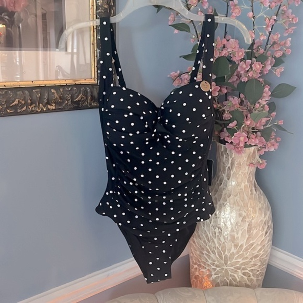 Brand New Nip Tuck Swim Polka Dot Black & White Slimming Tummy Control Swimsuit - Picture 2 of 15